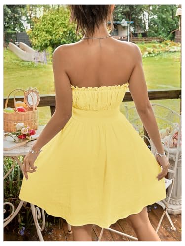 Image of Floerns Women's Vacation Strapless Tube Dress Ruffle Hem A Line Mini Dresses