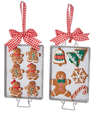Gingerbread Men Baked Cookies on Tray Christmas Holiday Ornaments Set of 2