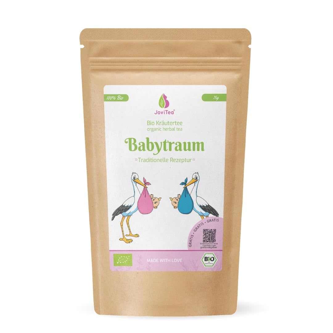 JoviTea® Babytraum Tee BIO Klapperstorch – Traditionelle Rezeptur - spezielle Kräutermischung – aus kontrolliert biologischem Anbau. 100% natürlich und ohne Zusatz von Zucker - 75g