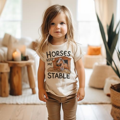 Funny Horse Lover Toddler Shirt - Horses Keep Me Stable Farm Outfit - Cute Equestrian Boys & Girls Shirt - Natural Toddler & Youth Graphic Tee3