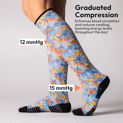Image of Viasox Compression Socks for Women and Men, Knee High Socks 12-15 mmhg Circulation Support for Flight, Travel, Daily