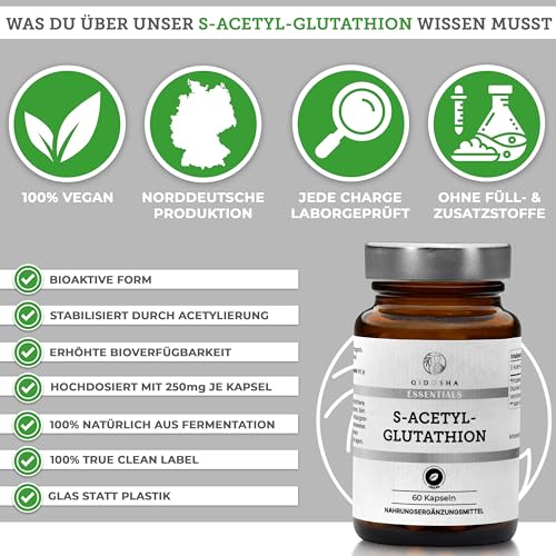 QIDOSHA® S Acetyl Glutathion Kapseln, 250mg/Kapsel, stabilisiert durch Acetylierung & besser bioverfügbar...