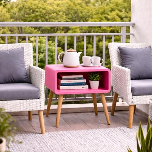Image of SS Wood Nation Vintage Bookcase Nightstand, Coffee Table, End Table, Bedside Table for Compact Areas, Magazine Stand with Storage, and Living Room /Bedroom (Modern, Blush Pink)