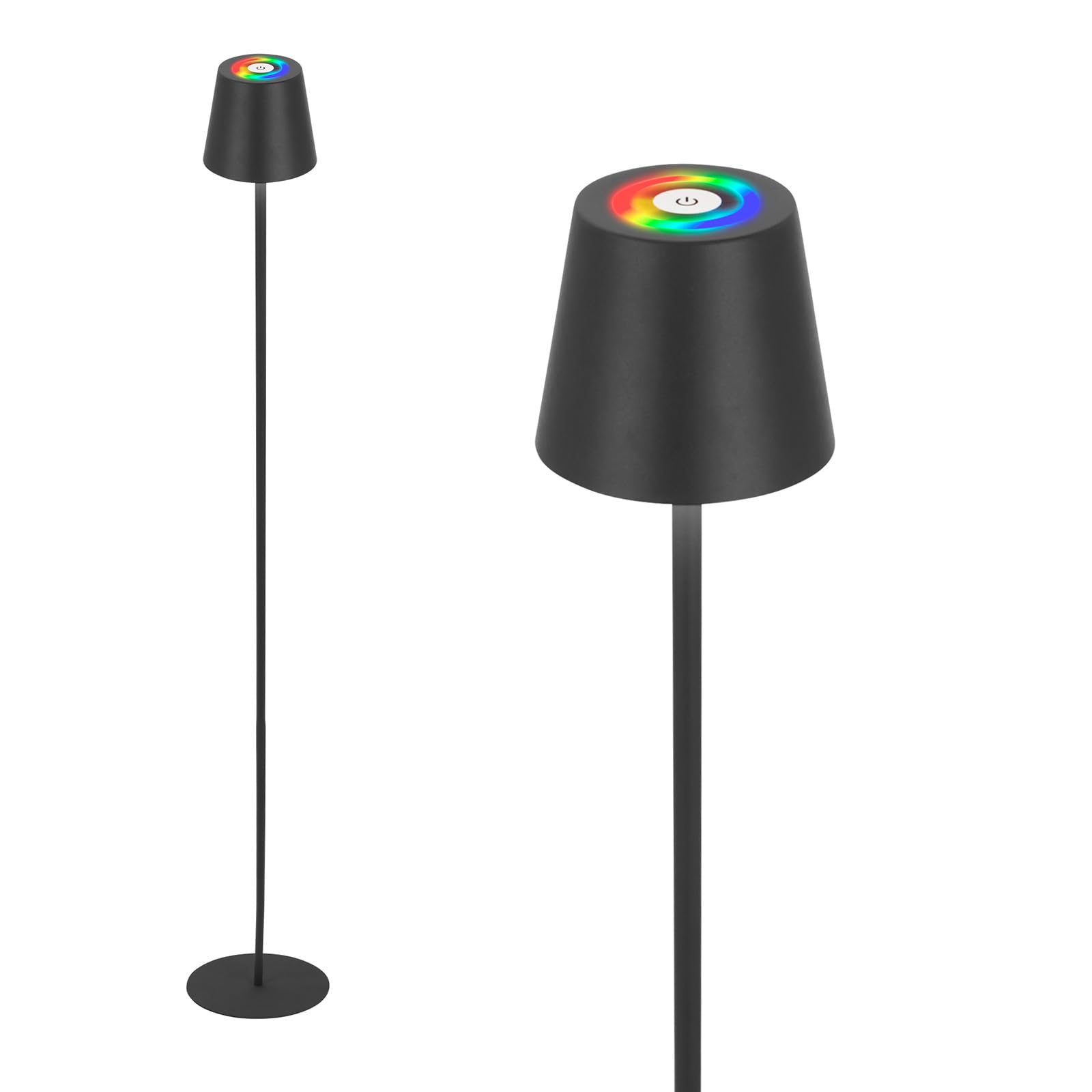 BRILONER RGBW Wireless LED Floor Lamp with Touch, Continuously Dimmable, Battery & Light Source Replaceable Battery Floor Lamp Reading Lamp Living Room Lamp Uplighter Floor Lamp 133 cm High Black