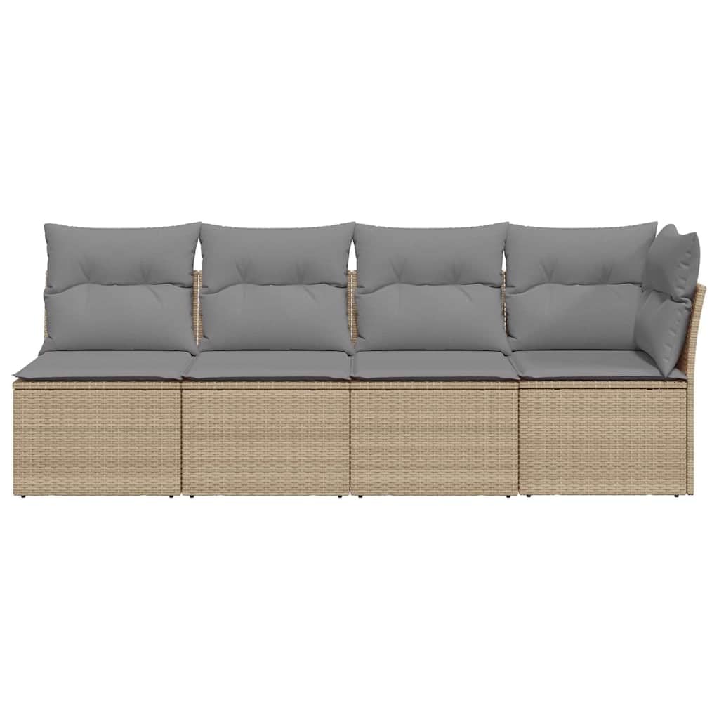 Divano da Giardino 4 Posti, Set Angolare in Polyrattan Beige, con Cuscini Sfoderabili, Design Modulare, Salotto da Giardino Esterno, per Terrazzo e Giardino, Colore Beige, 227 x 62 x 69 cm