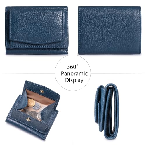 Image of Small Wallet Women Genuine Leather RFID Blocking Trifold Tiny Wallets with Snap Coin Pouch 7 Card Solts