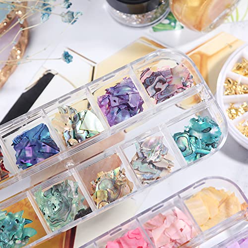 Abalone Seashell Nail Art Slices, Holographic 3D Mermaid Irregular Nail Art Glitter Flakes, Ocean Beach Shell Nail Sequins Supplies For Women Girls Manicure Sparkly Decoration, Diy Resin Nail Art Tips #TOP4