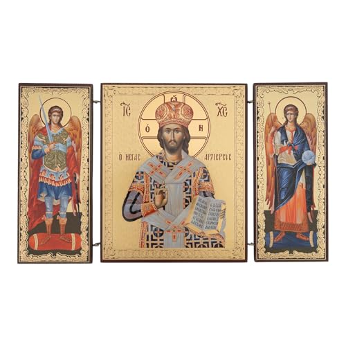 BlessedMart Orthodox Triptych Icon Folding Wooden Byzantine Icon Christian Religious Home Decor & Gift (Christ Great High Priest)