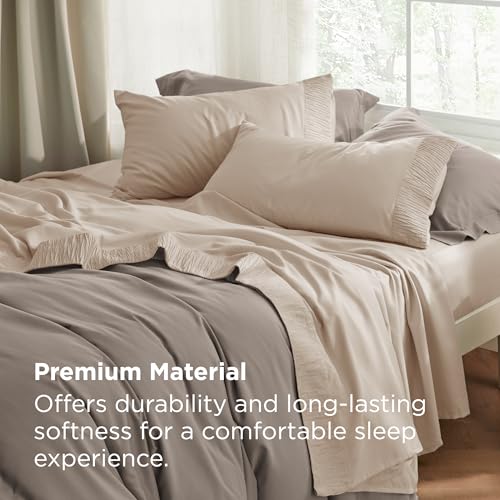 Image of Bedsure Full Size Bed Sheets - 4 Pieces Soft Full Sheet Set - Breathable & Cooling - Hotel Luxury - Easy Care Polyester Microfiber Bedding for Women, Men, Beige