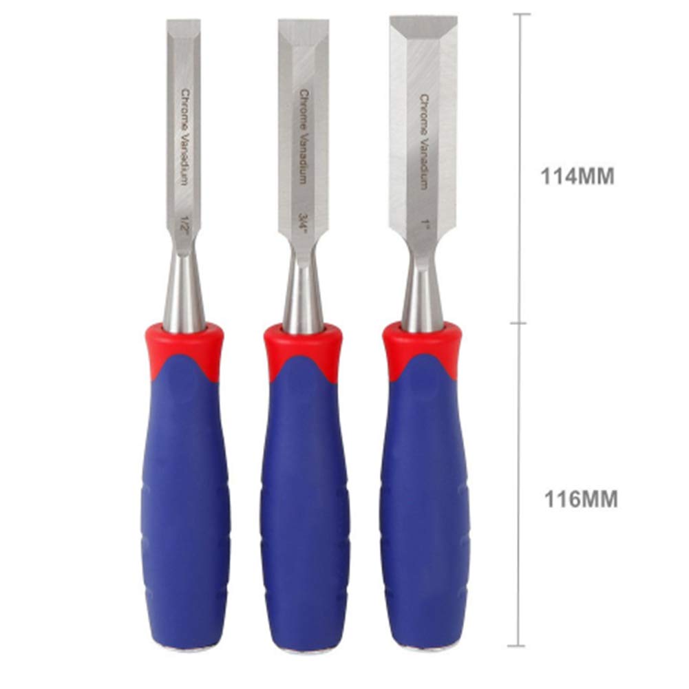 Zestaw dłut do drewna, dłuto do rzeźbienia w drewnie ze ściętym ostrzem i miękkim uchwytem z dwóch materiałów, 12 mm, 18 mm, 25 mm Narzędzia do obróbki drewna idealne do rzeźbienia w drewnie (3 sztu