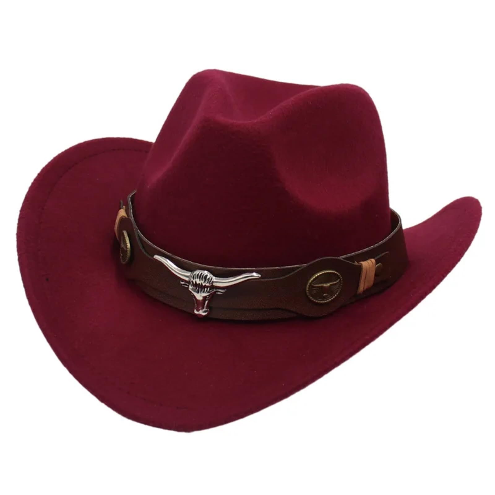 vrfvsdasAAS Cowboy Hat Cowboy Hat Ladies Hat Roll Brim Cowgirl Cap Jazz Fedora Hats Felt Cap(Wine Red)