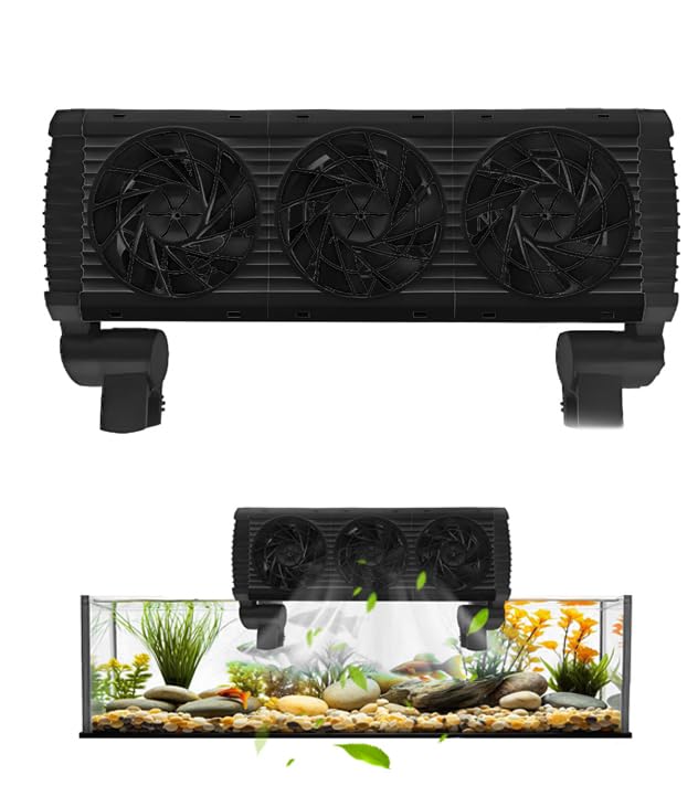 Image of Aquarium Chiller Fan, 4 Powerful Fish Tank Cooling Fan with Adjustable 5 Speed Controller 5 Timer Setting, Aquarium Chiller 180 Rotation Aquarium Cooler (3 Fans-Black)