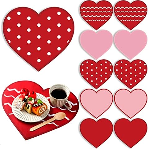 Disposable Heart Paper Placemats Valentine Red Heart Shaped Place Mat for Valentine's Day Table Setting Wedding Home Holiday Dinner Party Decoration (Heart Style, 100 Pcs) Cover