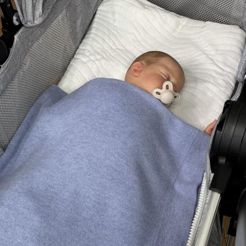 Jet&Bo BABY 100% Cashmere Baby Blanket Luxe Knit Design in Blue - 32" x 40" - Ultra Soft, Hypoallergenic & Temperature Regulating - Gift Box and Card Included4
