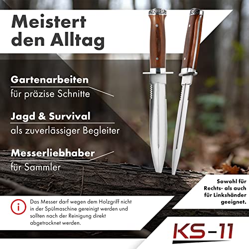 Foto von 2er Set Outdoor Messer feststehend 33cm großes Jagdmesser mit Holzgriff und Nylonholster - Survival Messer Outdoor Dolch – bushcraft Knife - Bowiemesser - USA Sabber