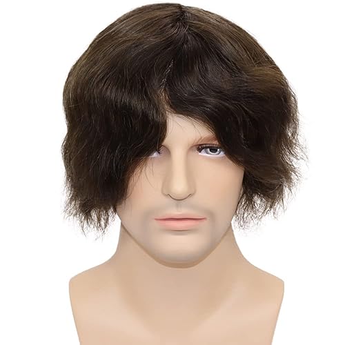 Miniatura 3 de Toupee para hombres sistemas de reemplazo de cabello humano real europeo para hombres, postizos finos, centro de encaje, piel más gruesa, pieza de