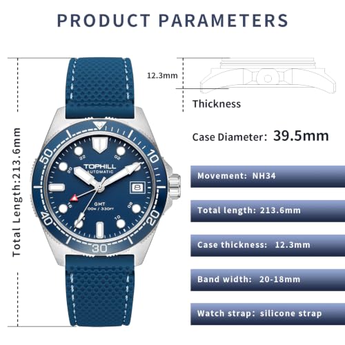 Image of TOPHILL Men Watches Automatic Mechanical Watches - Dive, GMT, Chronograph & Dress Styles | 316L Stainless Steel, Sapphire Crystal, Ceramic Bezel | 5ATM-300M Waterproof with Super Luminous | Classic Business & Sport Casual