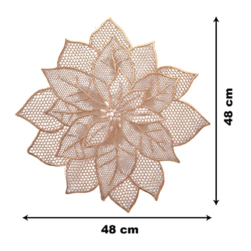 Image of Kuber Industries Stain & Heat Resistant, Non-Slip Flower Design Soft Leather Table Placemats, Set of 4 (Copper)