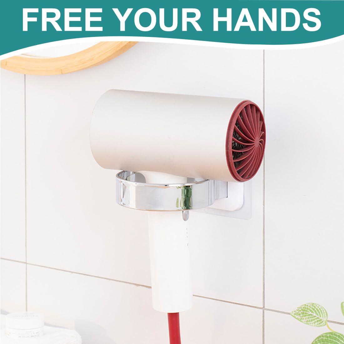 Soporte De Pared Para Secador De Pelo Sin Taladrar, Acero Inoxidable, Adhesivo