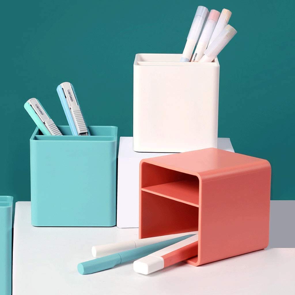 Portalápices Portalápices Multifuncional de Dos Rejillas Estuche para lápices Creativo con Personalidad de Oficina más Cuadrado para niños Simples (Blanco)