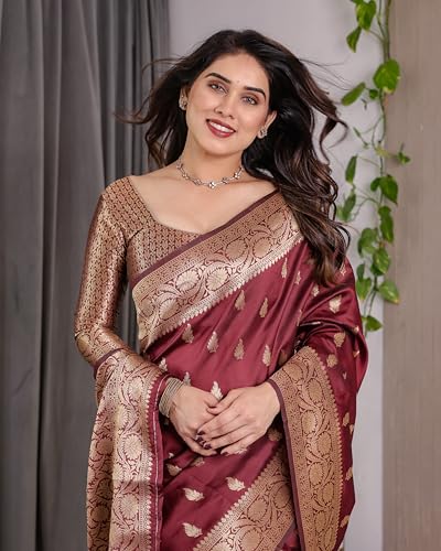 Image of SGF11 Women's Kanjivaram Soft Silk Saree With Unstitched Blouse Piece
