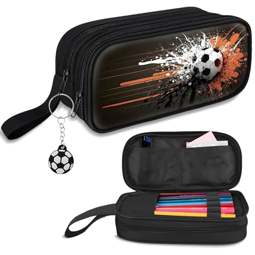 Image of TILYTADLY Large Pencil Case for Boys - Soccer Boys Pencil Pouch with Zipper Compartments - Big Capacity Pen Box Pen Bag Organizer with Keychain for Kids Teens School