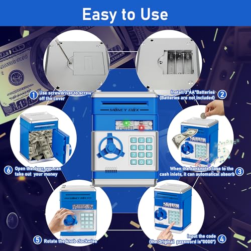 Image of Refasy Piggy Bank Cash Coin Can ATM Bank Electronic Coin Money Bank for Kids Age 3-12, Money Savings Box Mini ATM Coin Bank Toys Gifts for 3 4 5 6 7 8 9 10 11 12 Year Old Boys Girls