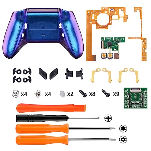 Image of eXtremeRate Chameleon Purple Blue Lofty Programable Remap & Trigger Stop Kit, Upgrade Boards & Redesigned Back Shell & Side Rails & Back Buttons & Trigger Lock for Xbox One S /X Controller Model 1708