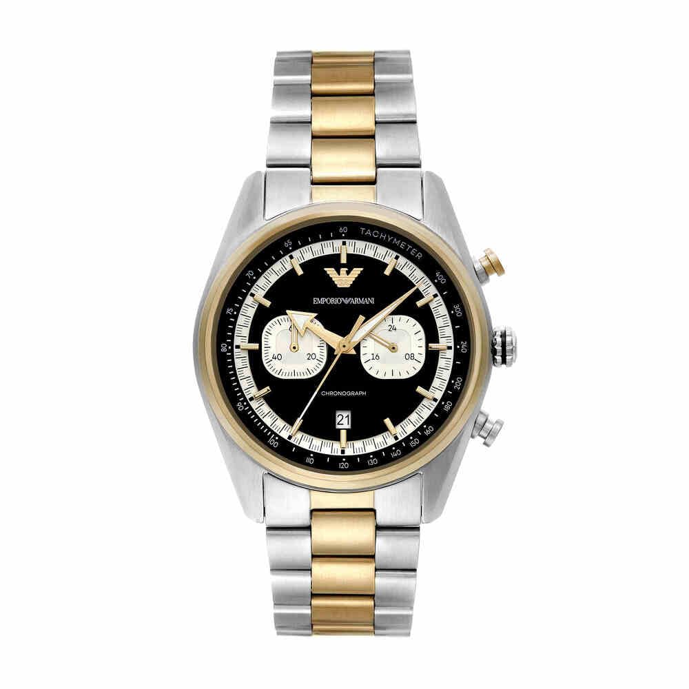 Emporio Armani Watch for Men, Quarz-Chronographenwerk mit 2 Hilfszifferblättern und 42mm Gehäusegröße mit Edelstahlarmband