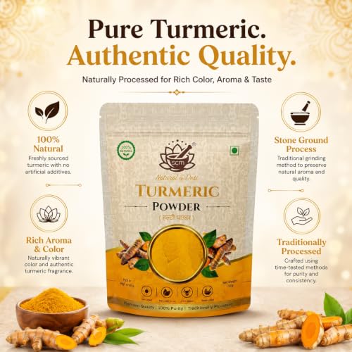 Image of SCM Natural & Desi Turmeric Powder, 100% Pure Haldi, Stone Ground, Sun Dried, High Aroma,250g