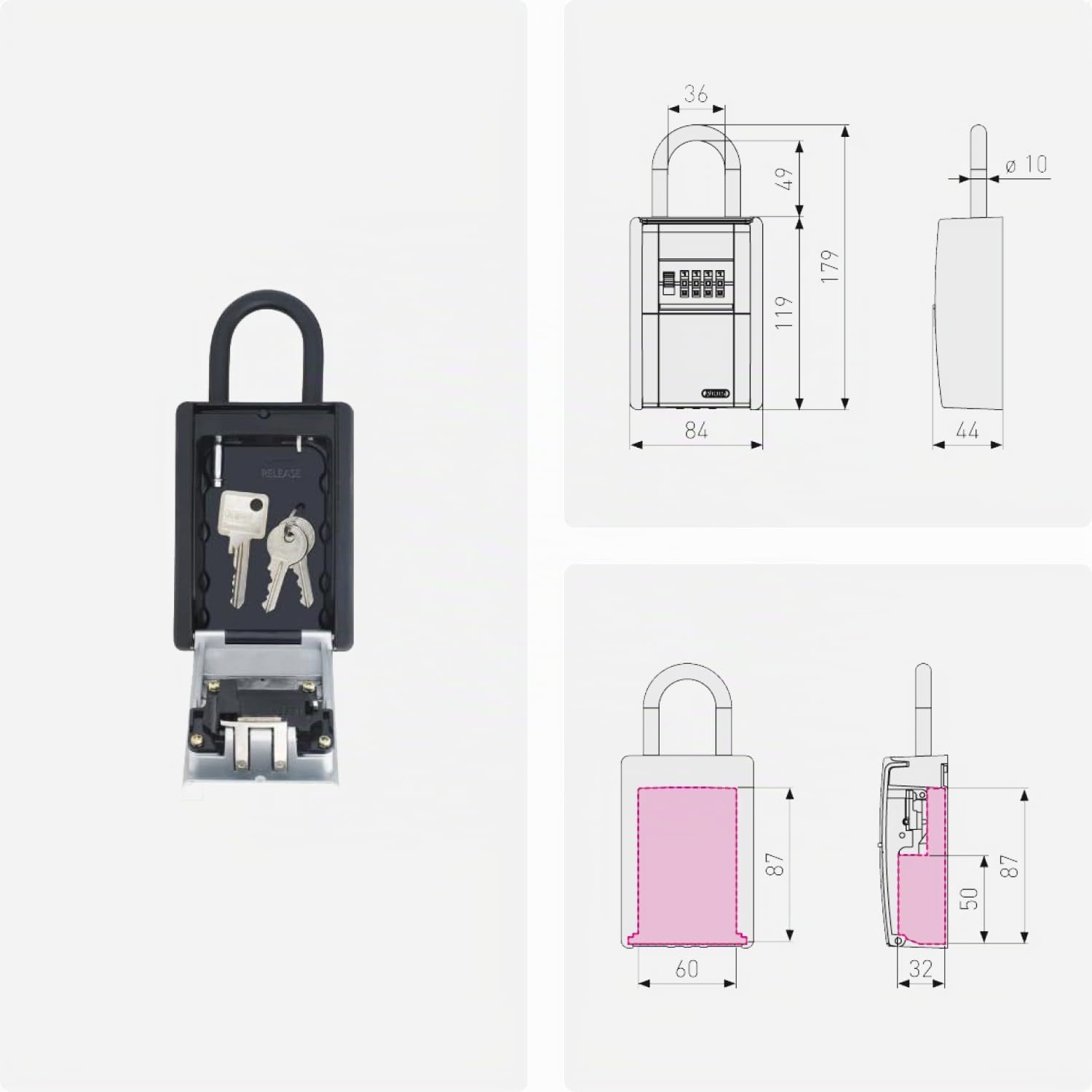 ABUS KeyGarage 797 - Boîte à clés avec étrier de fixation - pour clés ou petits objets de valeur - noir-argenté