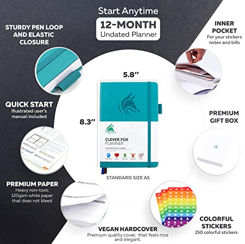 Clever Fox Planner – Undated Weekly & Monthly Planner To Increase Productivity, Time Management And Hit Your Goals – Organizer, Gratitude Journal – Start Anytime, A5, Lasts 1 Year, Turquoise (Weekly) #TOP1
