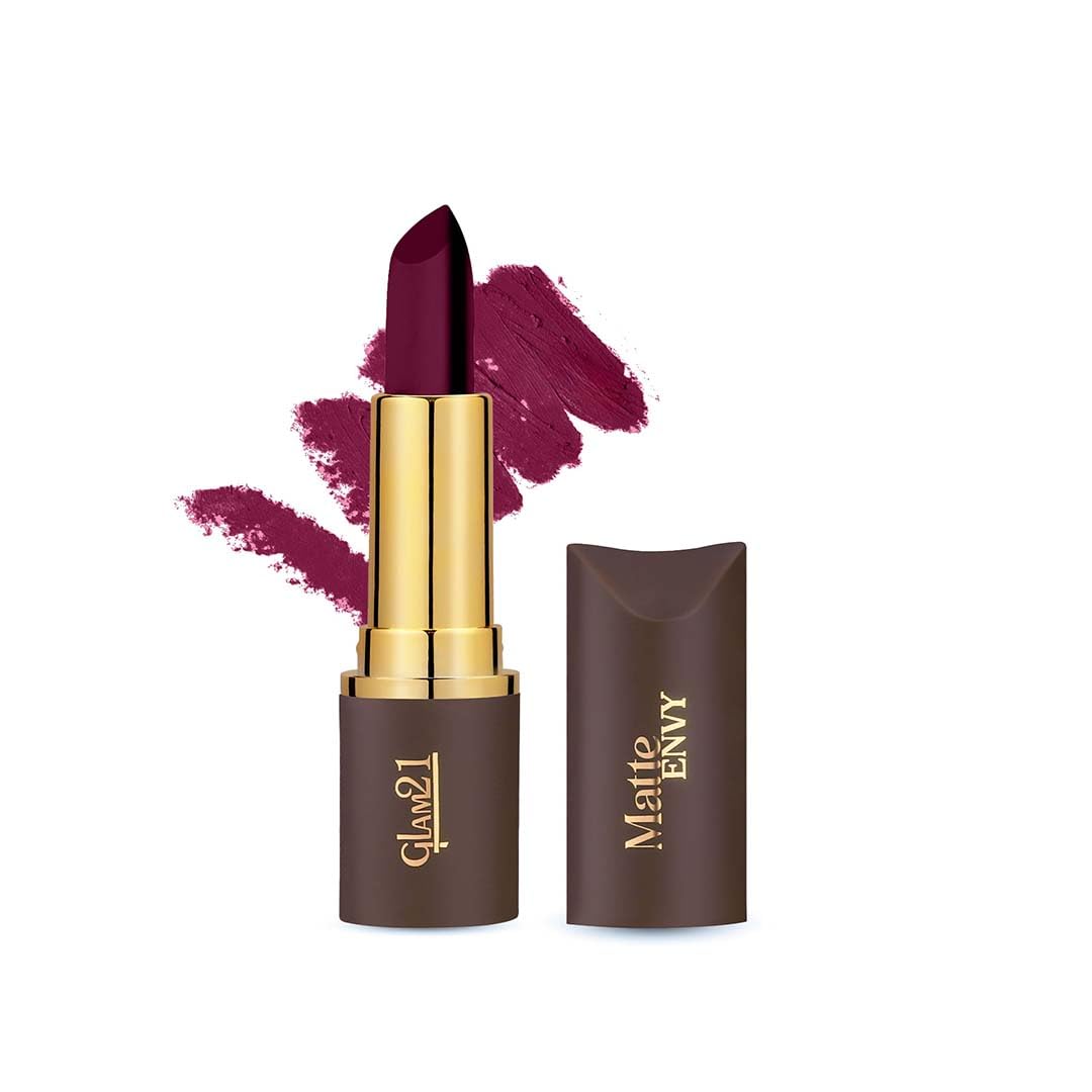 Glam21 Matte Envy Lipstick | Intense Colour | Creamy Texture | Lightweight Lipstick | Wineyard - 3.5gm-image-0