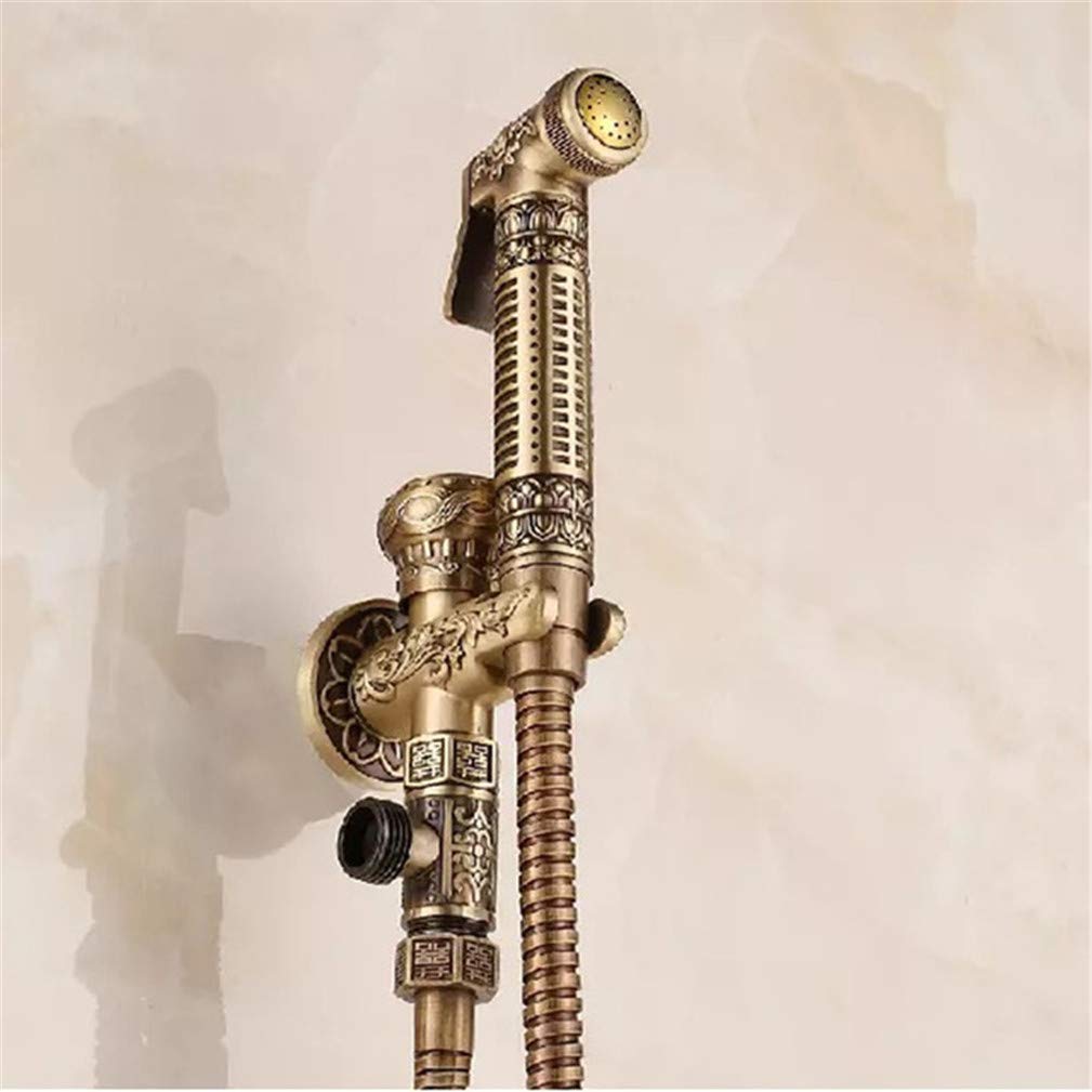 Agteruo Antique Brass B Bidets Faucets Antique Floral Pattern Brass Single Cold Wall Handheld Hygienic Shower Spray Wash Bathroom/Toilet Faucets Muslim Toilet Shattaf,
