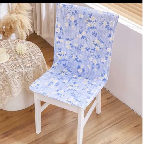 Image of HOMETHREADS Premium Cotton Chair Cover Set | Soft & Comfortable Seat Covers with Anti-Skid Non-Slip Backing + Waterproof Dining Table Cover (150x240 cm) White SkyBlue, 8 Chair Covers + 1 Table Cover