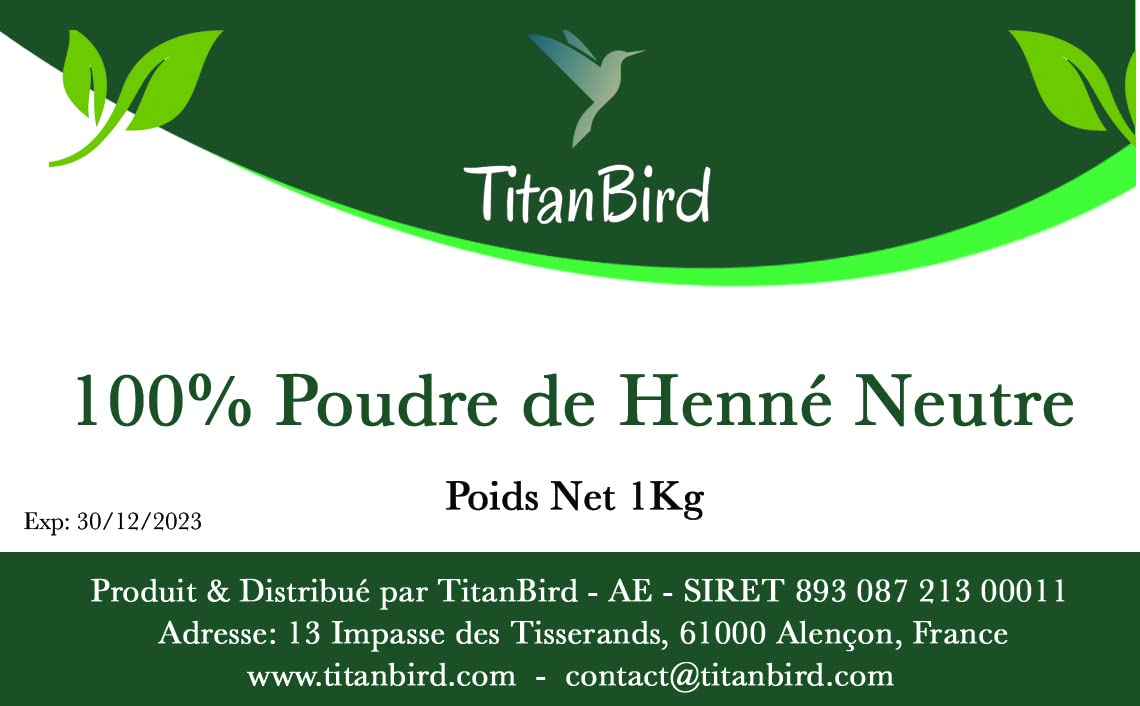 Titanbird 1kg Neutralna pudrowa Henna - Pielęgnacja włosów - 100% naturalna, czysta, bez dodatków