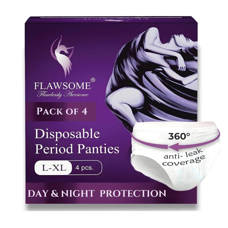 Image of Flawsome Period Panty For Girls & Women, (L-XL), 4 Pcs, 360 Degree Coverage, 0% Leaks, High Absorbency For Heavy Flow, Maternity Delivery Pads, Postpartum & Overnight Protection, Disposable Panty