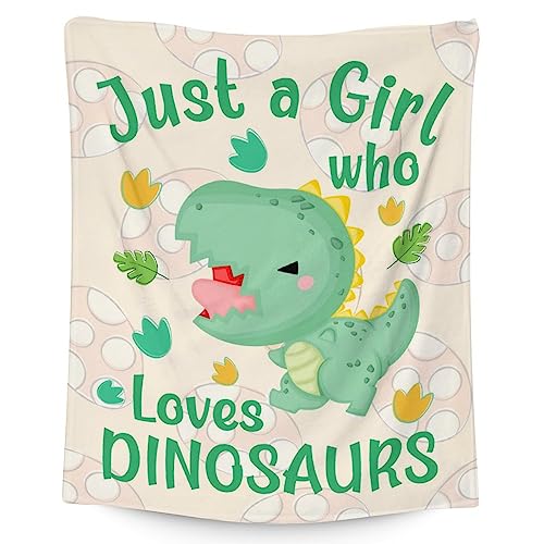 Dinosaur Blanket Gifts - 40"x50" Cute Throw for Girls - Green Soft Fuzzy Blankets for Bed, Couch & Living Room