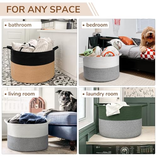 Image of INDRESSME XXXLarge Cotton Rope Basket Woven Baby Laundry Basket Blanket Baskets Toy Baskets with Handle Comforter Cushions Storage Bin Thread Laundry Hamper - 21.7 inch x 21.7 inch x 13.8 inch