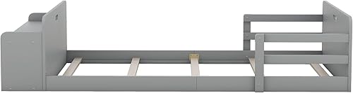 Miniatura 6 de Harper & Bright Designs Cama de suelo de tamaño individual con estribo de almacenamiento y barandilla, base de cama Montessori para niños,