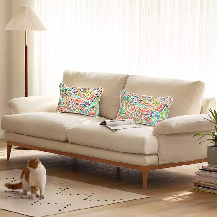 Miniatura 7 de FUNHOME Juego de 2 almohadas lumbares para exteriores con relleno, 12 x 20 pulgadas, repelente al agua, resistente a la decoloración, almohadas