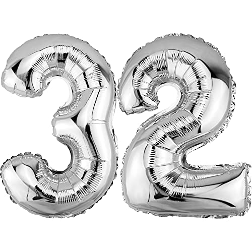 DekoRex Ballon gonflable argenté - 82 cm - Pour anniversaire, mariage, décoration (chiffre 32)