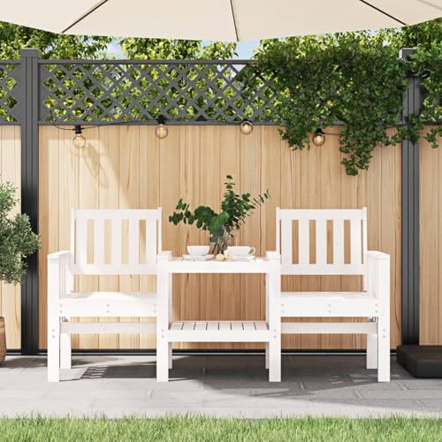 Homgoday Banco de jardín con Mesa 2 plazas Madera Maciza de Pino Blanco, Banco de Jardín Asiento Silla Butaca Mobiliario Muebles Tumbona Terraza Patio Balcón Exterior Decoración TipoB