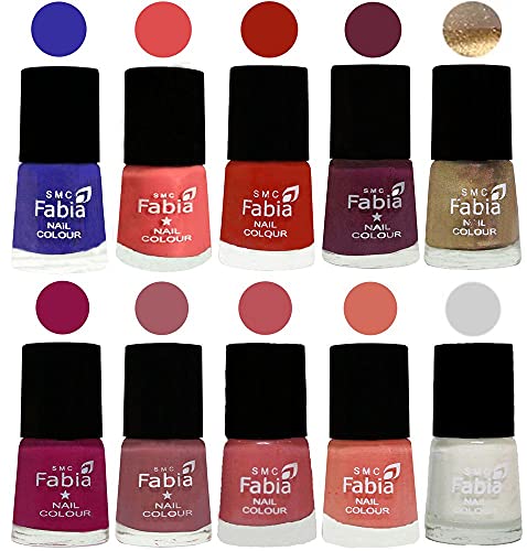Image of SMC Fabia ALL IN ONE (PACK OF 10), Long Lasting Glossy Nail Polish, 6 ml Each, All Vibrant Colours,01802