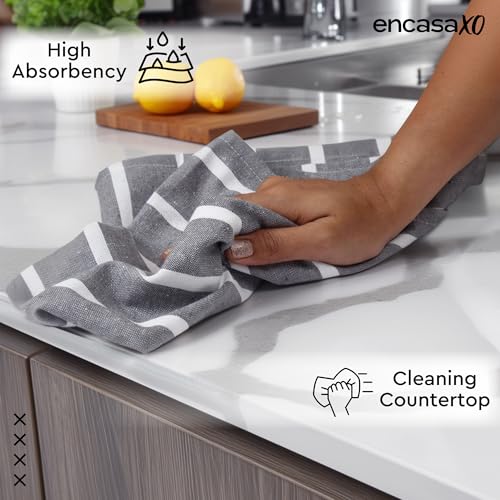 Image of Encasa XO Kitchen Towels Cotton Pack of 4 | 70x45 cm, Roma Grey Stripes - Dish Cloths | Highly Absorbent Cleaning & Wiping Cloths for Kitchen | Reusable Tea Towels