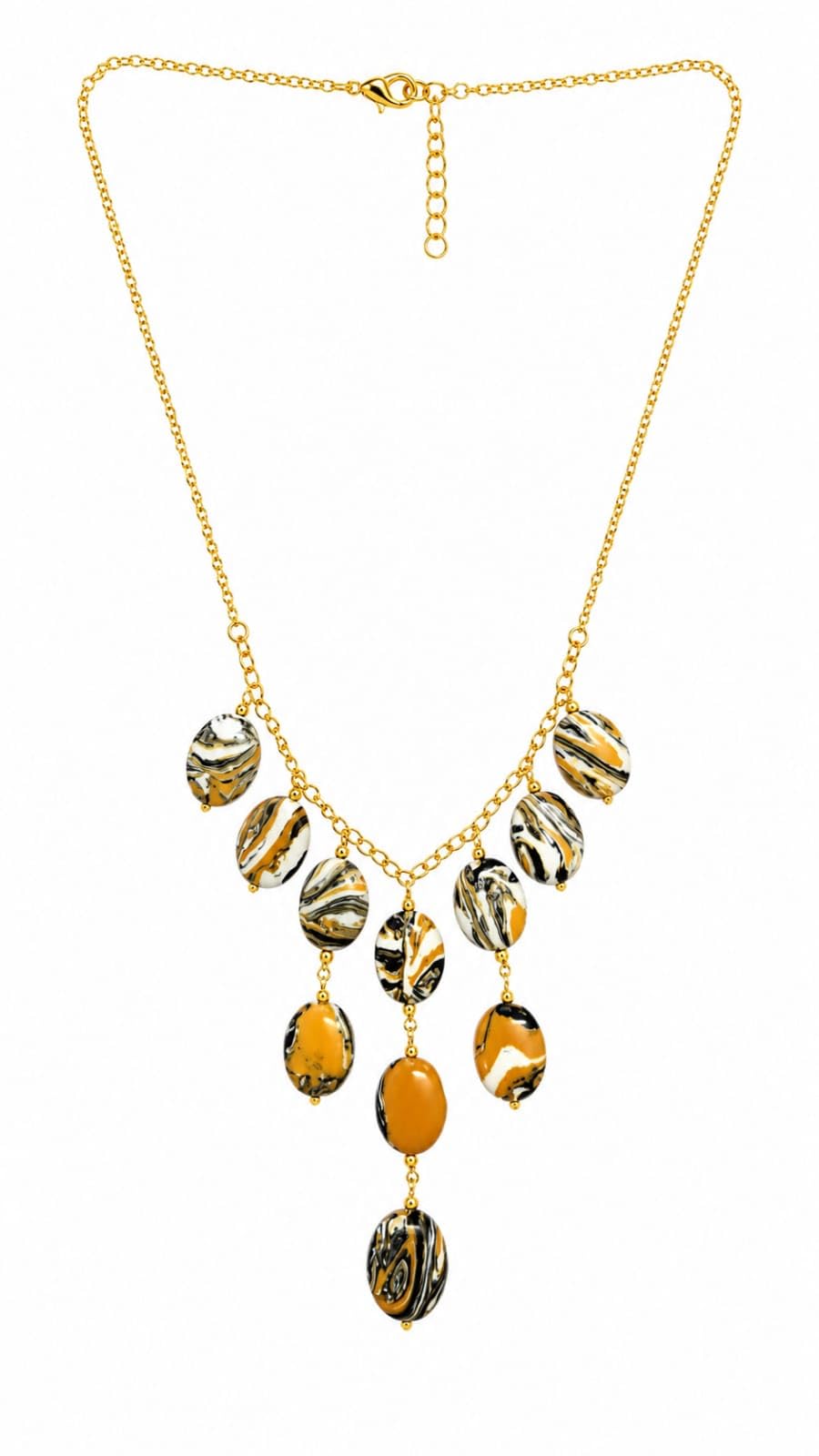 SIDS JEWELS Plain Flat Oval 12x16 MM Mosaic Beads Necklace for Women & Girls | Gold Tone Brass Chain Fashion Necklace with Lobster Lock & 2 Inch Extension Chain | 18 Inch Handmade Statement Jewellery-image-23