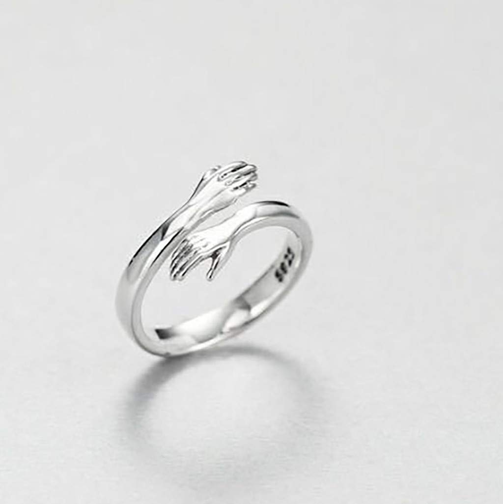WXKAGF Anillo de Amor Abrazando Pareja, Nourich Vintage Abrazando Manos Anillo Ajustable de Plata esterlina, Amor Abrazo Manos Anillo Abierto joyería alianzas de Boda para Mujeres Hombres niñas