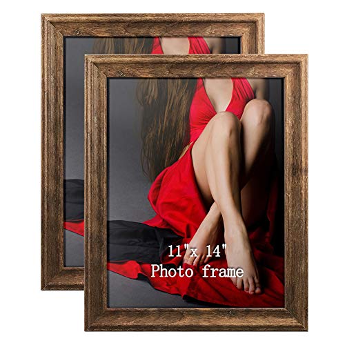Calenzana 11x14 Picture Frames Rustic Distressed Photo Frame 11 x 14 Set, Wall Hanging and Tabletop Display, 2 Pack, Brown