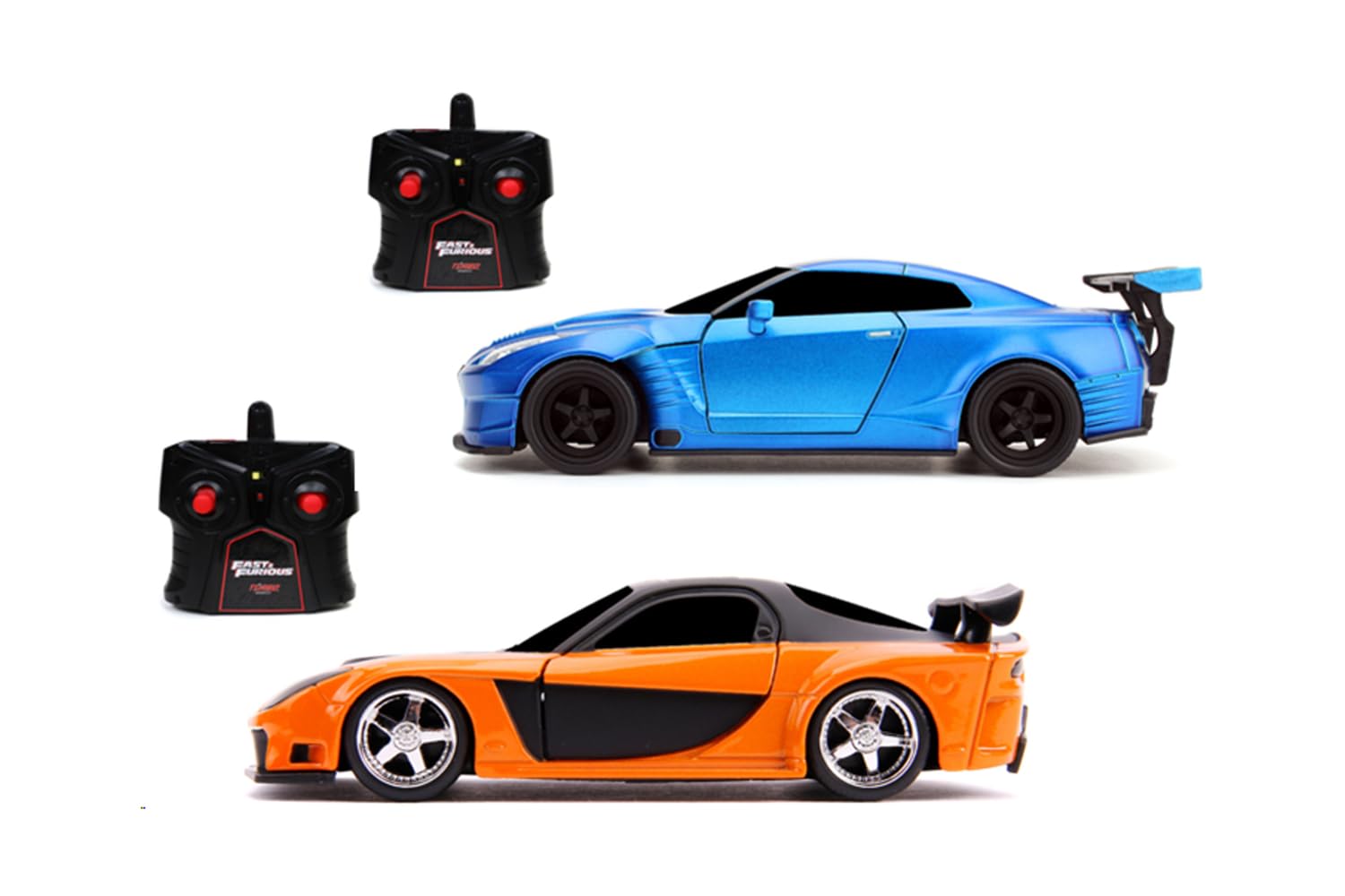 Jada Toys Fast and Furious RC Drift Auto Twin Pack (zestaw 2 szt.) - 2 zdalnie sterowane samochody zabawkowe dla fanów i dzieci od 6 lat, po 19 cm, maks. 8 km/h, pilot zdalnego sterowania 2,4 GHz, w