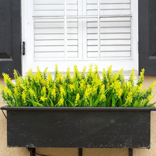Image of Bassion 24 Bundles Artificial Flowers for Outdoors Fake Lavender, Yellow